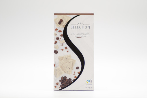 Selection white chocolate with crispy biscuit and coffee 100g