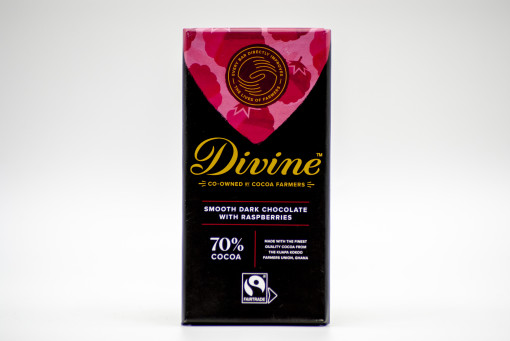Divine smooth dark chocolate with raspberries 70% cocoa 90g