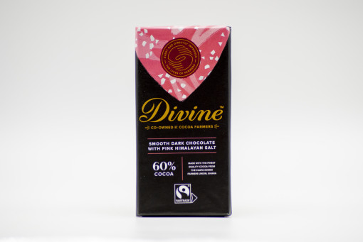 Divine smooth dark chocolate with pink Himalayan salt 60% cocoa 90g
