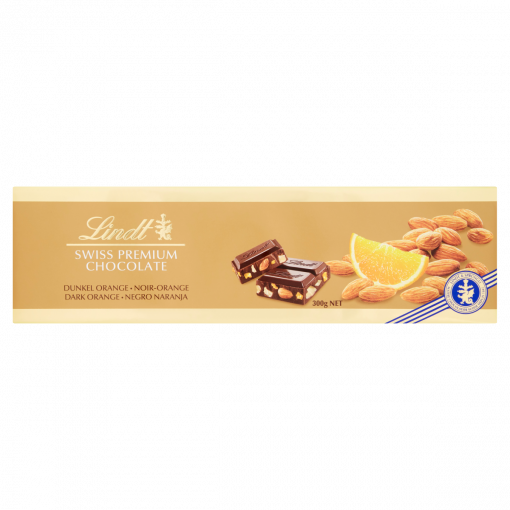 Lindt Swiss Premium Chocolate keserű csokoládé narancs és mandula darabokkal 300 g