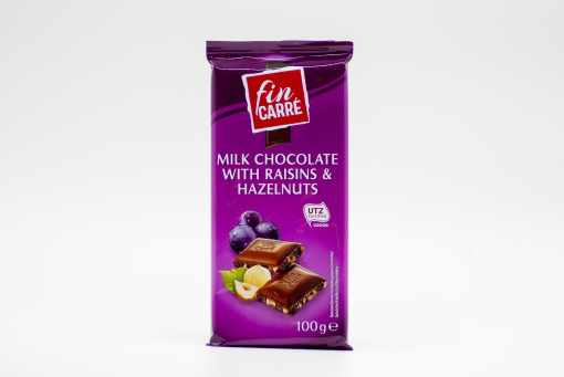 fin Carré Milk Chocolate with raisins & hazelnuts 100g