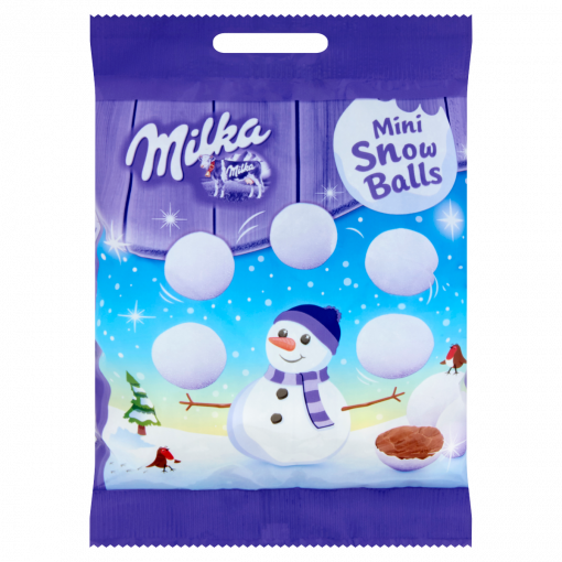 Milka Mini Snow Balls ropogós cukorbevonatú alpesi tejcsokoládé drazsé 100 g