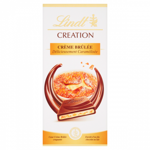 Lindt Creation Crème Brûlée ízű töltött tejcsokoládé karamell darabokkal és ropogós müzlivel 150 g