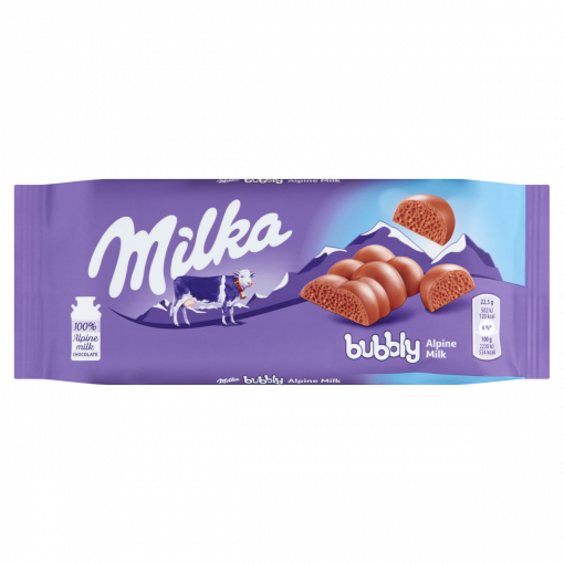 Milka Bubbly alpesi tejcsokoládé levegőbuborékos tejcsokoládé töltelékkel 90 g
