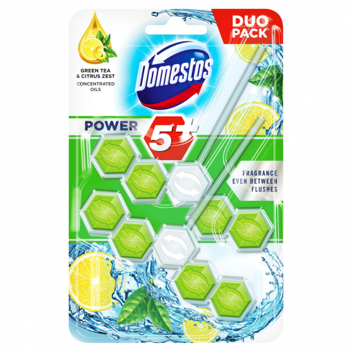 DOMESTOS Power5+ WC frissítő blokk Zöld tea & Citrus 2 x 55 g (Toilet Block)