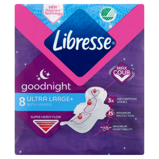 Libresse Ultra Large+ Goodnight egészségügyi betét éjszakai használatra 8 db