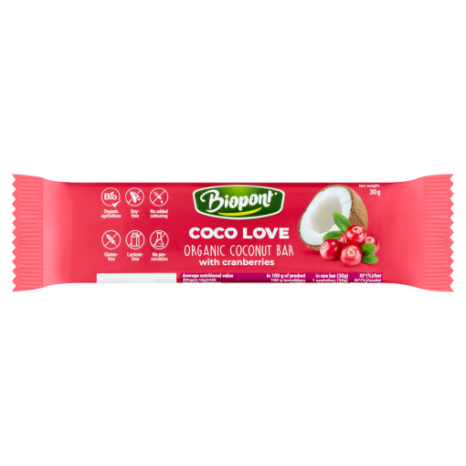 Biopont Coco Love bio vörös áfonyás kókuszos szelet 30 g