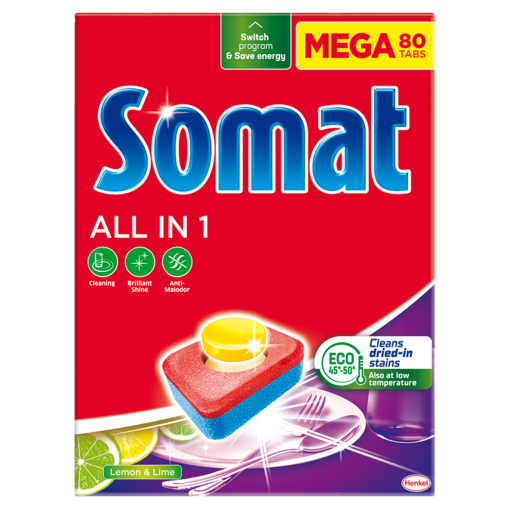 Somat All in 1 Lemon & Lime gépi mosogatótabletta 80 db 1408 g