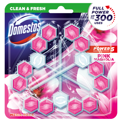 DOMESTOS Power5 WC frissítő blokk Pink Magnolia 3 x 55 g