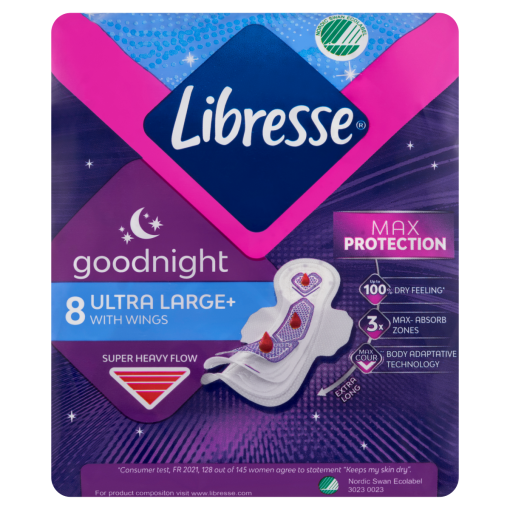 Libresse Ultra Large+ Goodnight egészségügyi betét éjszakai használatra 8 db