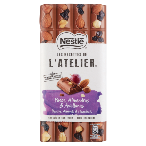 Nestlé L’Atelier tejcsokoládé mazsolával, mogyoróval és mandulával 170 g