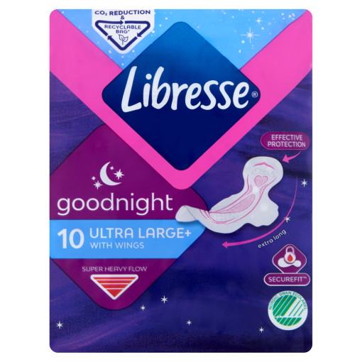 Libresse Ultra Goodnight vékony, szárnyas egészségügyi betét éjszakai használatra 10 db