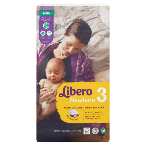 Libero Newborn egyszerhasználatos pelenkanadrág, méret: 3, 4-8 kg, 66 db