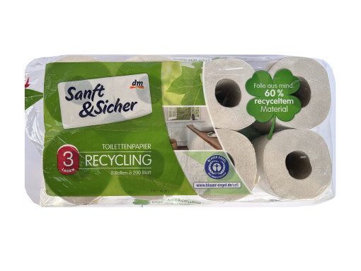 Sanft und Sicher WC papír újrahasznosított papírból 3 rétegű, 8 tekercs, 200lap