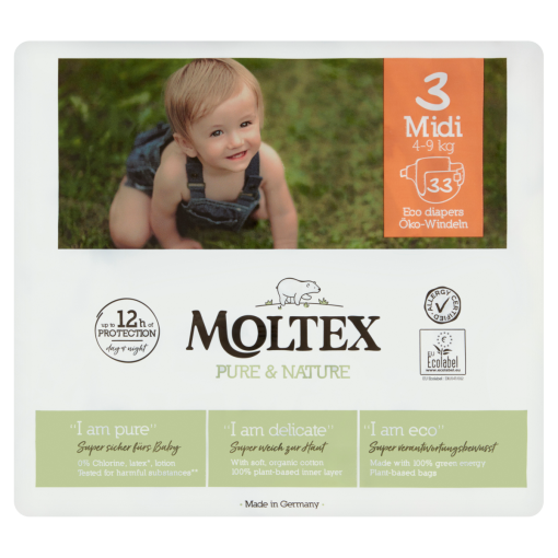 Moltex Pure & Nature ÖKO nadrágpelenka méret: 3 Midi, 4-9 kg, 33 db