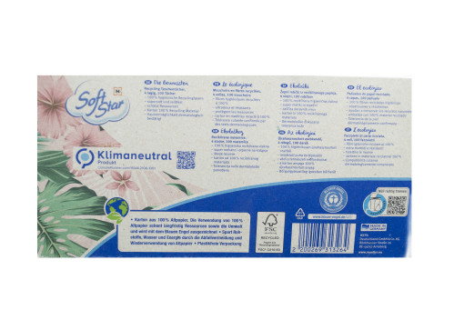 Soft Star újrahasznosított zsebkendő 4 rétegű, 100 db növényi mintával