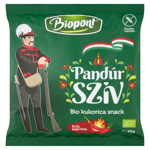 Biopont Pandúr Szív bio gluténmentes erős paprikás kukorica snack 45 g