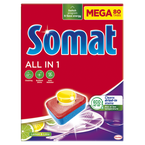 Somat All in 1 Lemon & Lime gépi mosogatótabletta 80 db 1408 g (Dishwasher Tabs)