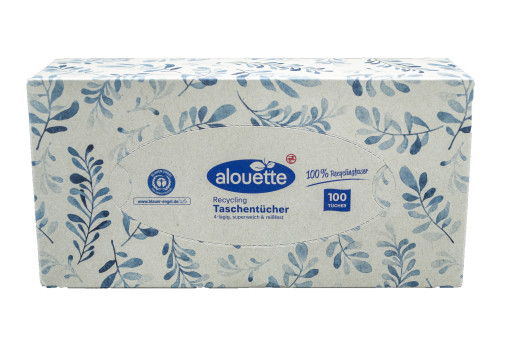 Alouette papír zsebkendő box, 100 db, 4 rétegű, újrahasznosított
