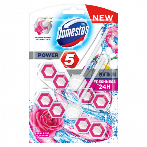DOMESTOS Power5 Platinum Fresh Rose & Jasmine WC frissítő blokk 2 x 55 g (Toilet Block)