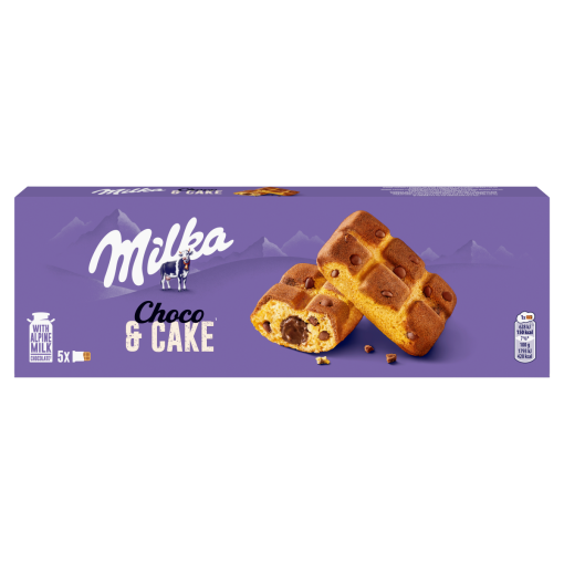 Milka Cake & Choc piskóta tejcsokoládé darabokkal és csokoládés töltelékkel 5 x 35 g (175 g)