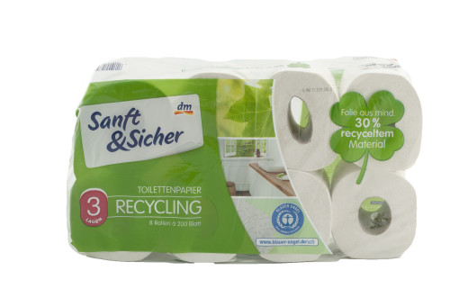 Sanft&Sicher 3 rétegű toalettpapír újrahasznosított, 8 tekercs, 200 lap/tekercs