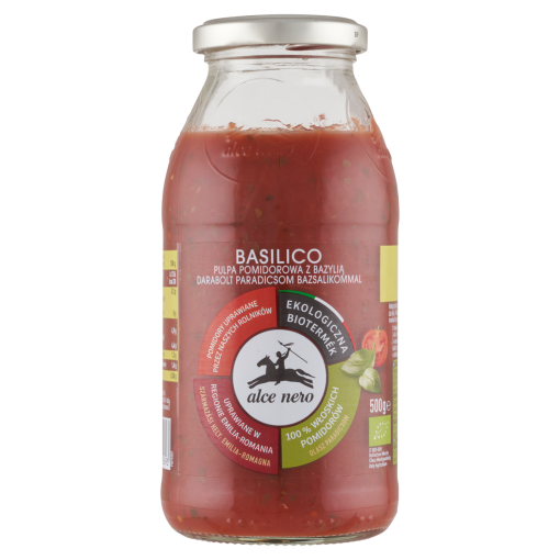 Alce Nero bio bazsalikomos paradicsompüré paradicsomdarabkákkal 500 g