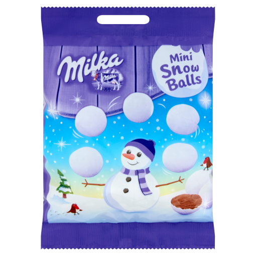 Milka Mini Snow Balls ropogós cukorbevonatú alpesi tejcsokoládé drazsé 100 g