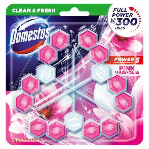 DOMESTOS Power5 WC frissítő blokk Pink Magnolia 3 x 55 g (Toilet Block)