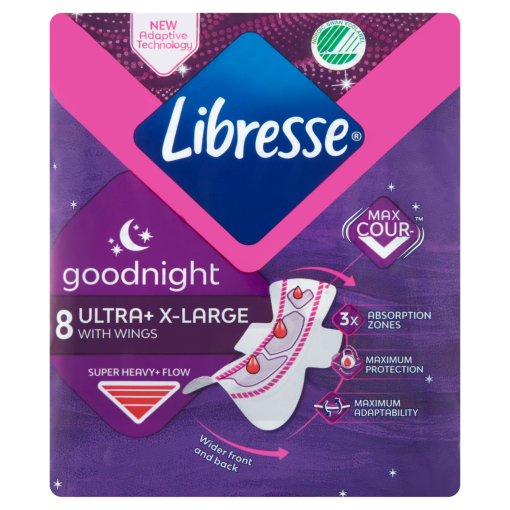 Libresse Ultra+ X-Large Goodnight egészségügyi betét, éjszakai használatra 8 db