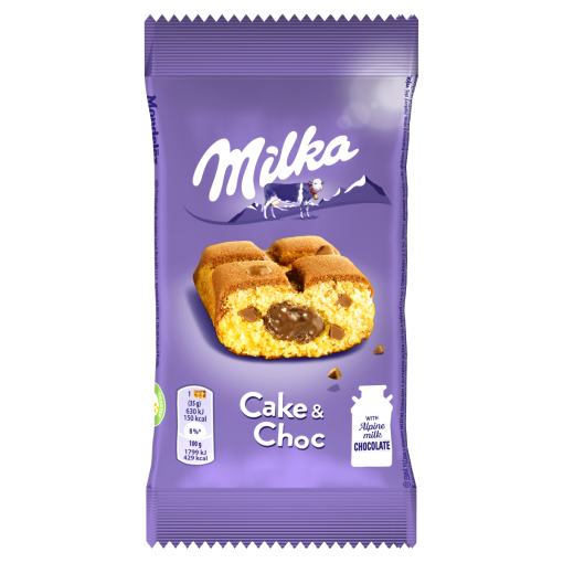 Milka Cake & Choc piskóta alpesi tejcsokoládé darabkákkal és csokoládés töltelékkel 35 g