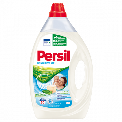 Persil Sensitive Gel Aloe Vera illatú folyékony mosószer fehér és világos ruhákhoz 50 mosás 2,5 l