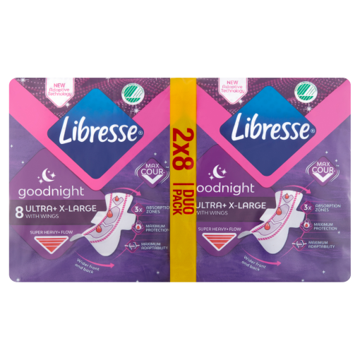 Libresse Ultra+ X-Large Goodnight egészségügyi betét, éjszakai használatra 16 db