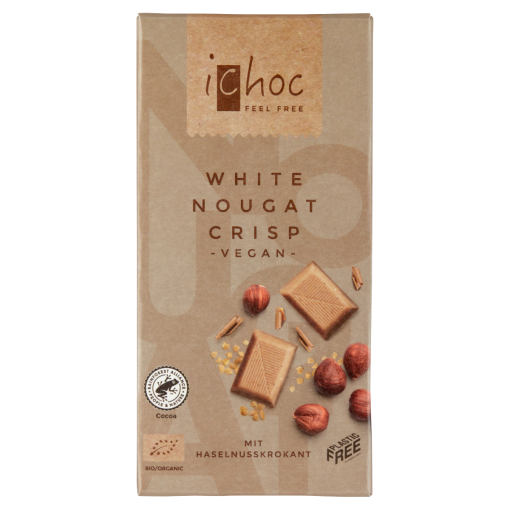 iChoc bio nugátos fehércsokoládé jellegű csokoládé mogyoró krokanttal 80 g