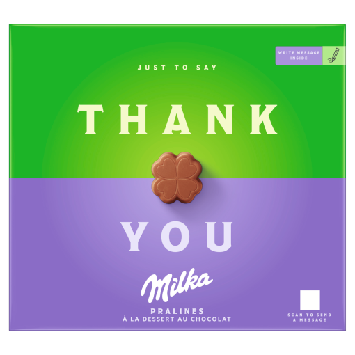 Milka Thank You alpesi tejcsokoládé praliné kakaós krémtöltelékkel 110 g