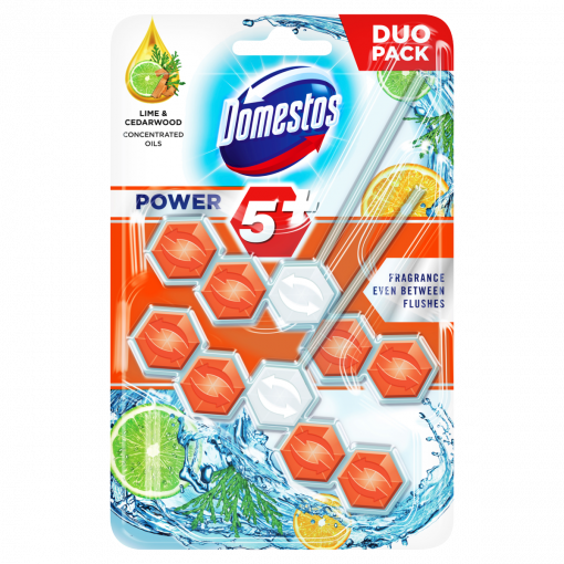 DOMESTOS Power5+ WC frissítő blokk Lime & Cédrus 2 x 55 g (Toilet Block)